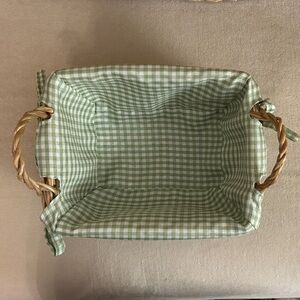 Green Checkered Woven Rectangular Basket